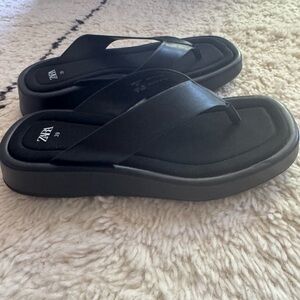Zara leather flatform flip flops